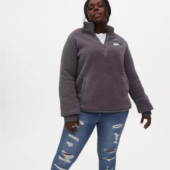 Disney The Nightmare Before Christmas Dark Grey Sherpa Half-Zip Pullover Size 2 - Picture 1 of 16